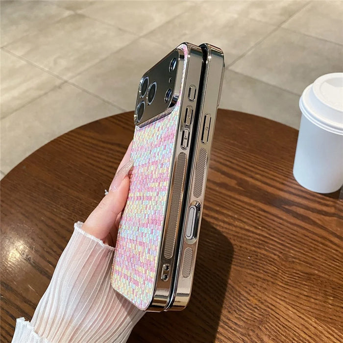 For iPhone 17 Pro Max Case Electroplating Edge Woven Texture TPU + PC Phone Back Cover - Multi-color - 6