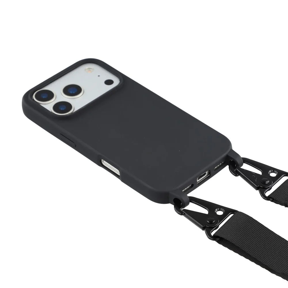 For iPhone 17 Pro Case with Long Lanyard TPU Soft Matte Phone Cover - Black - 5