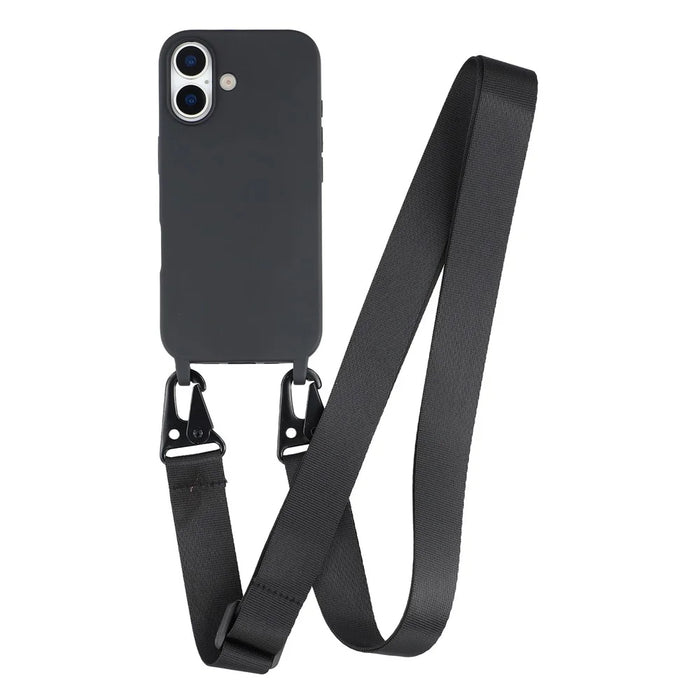 For iPhone 17 Case with Long Lanyard TPU Soft Matte Phone Cover - Black - 1