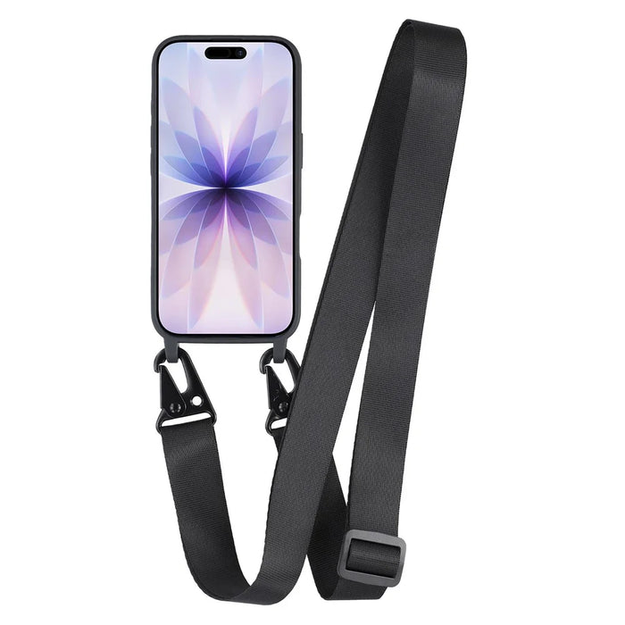 For iPhone 17 Case with Long Lanyard TPU Soft Matte Phone Cover - Black - 2