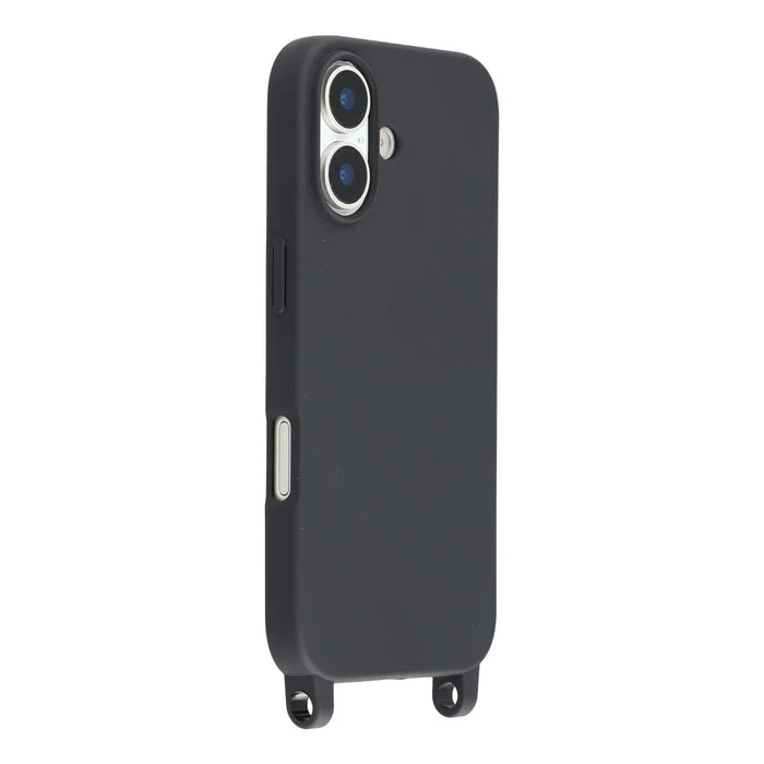 For iPhone 17 Case with Long Lanyard TPU Soft Matte Phone Cover - Black - 3