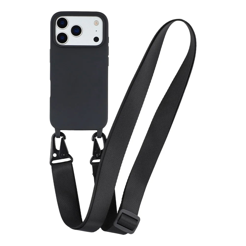 For iPhone 17 Pro Max Case with Long Lanyard TPU Soft Matte Phone Cover - Black - 1