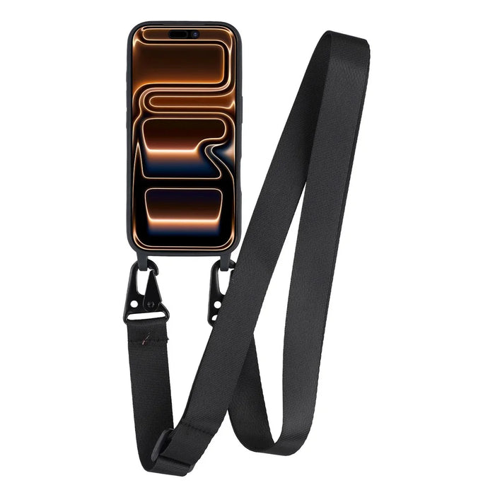 For iPhone 17 Pro Max Case with Long Lanyard TPU Soft Matte Phone Cover - Black - 2