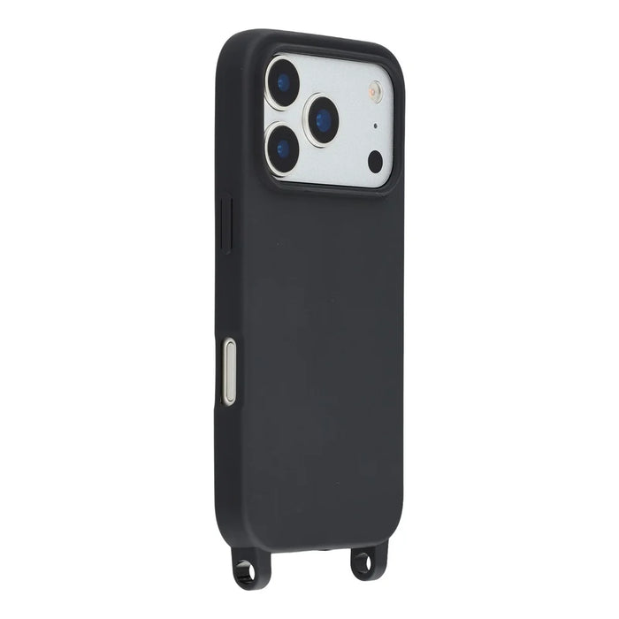 For iPhone 17 Pro Max Case with Long Lanyard TPU Soft Matte Phone Cover - Black - 3