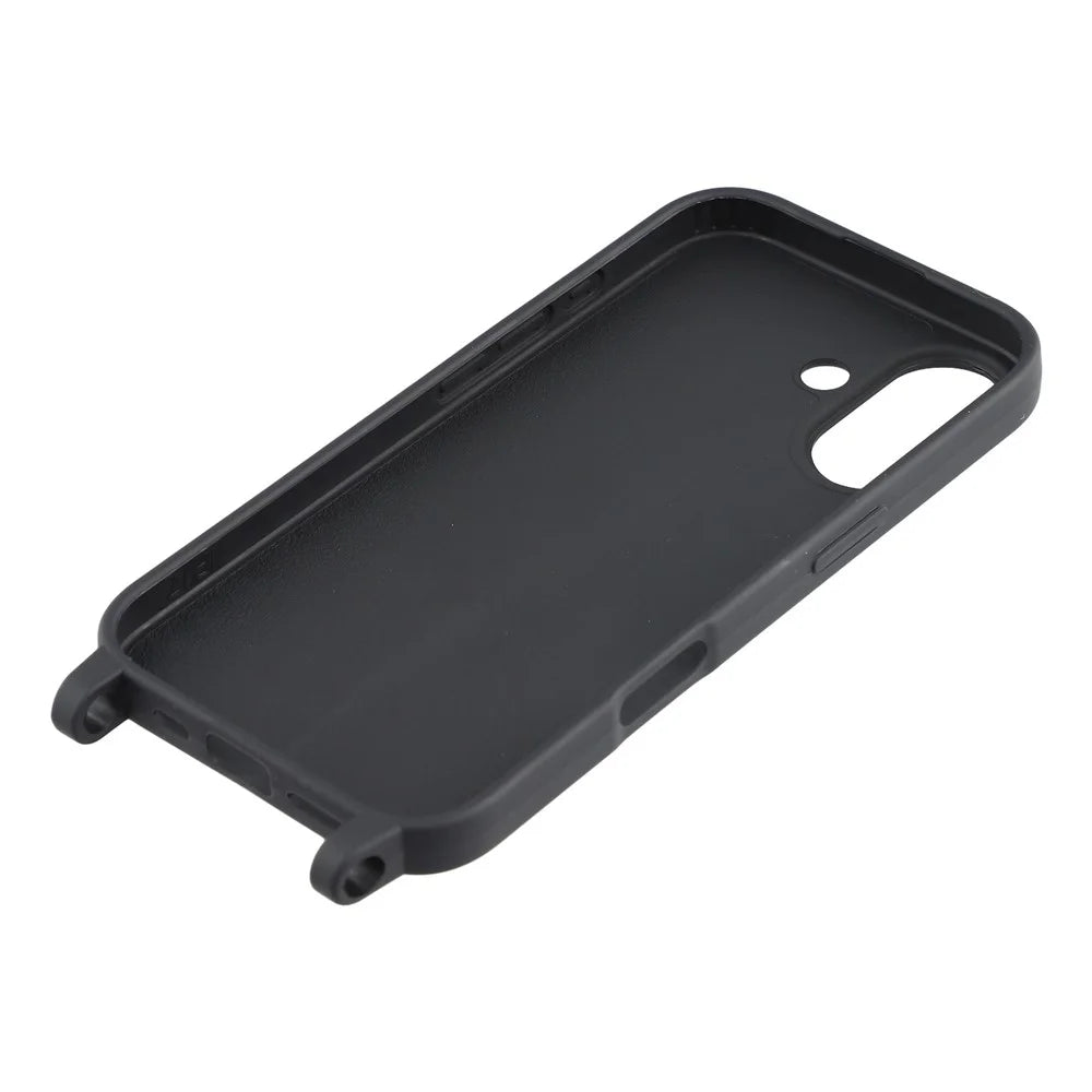 For iPhone 16 Case with Long Lanyard TPU Soft Matte Phone Cover - Black - 4