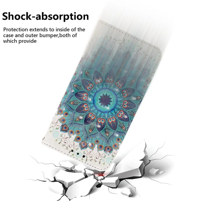 For Samsung Galaxy S23 Ultra Shockproof Phone Case Stand 3D Pattern Printing PU Leather Wallet Cover with Strap -  Peacock Wreath - 5