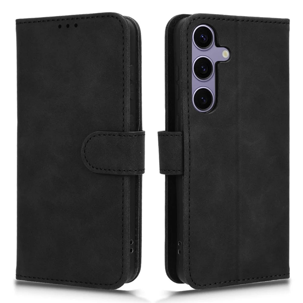 For Samsung Galaxy S26 Ultra Leather Case Skin Feel Anti Drop Wallet Stand Flip Phone Cover - Black - 1