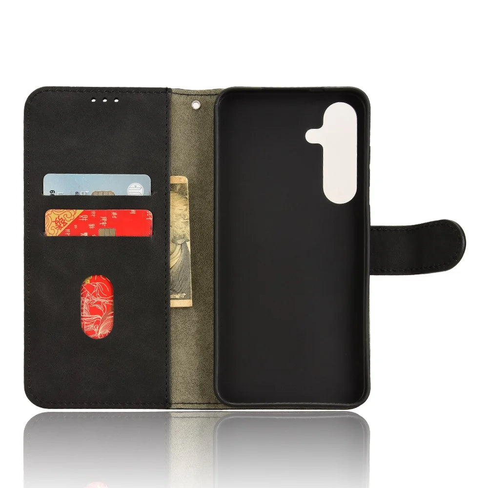 For Samsung Galaxy S26 Ultra Leather Case Skin Feel Anti Drop Wallet Stand Flip Phone Cover - Black - 4