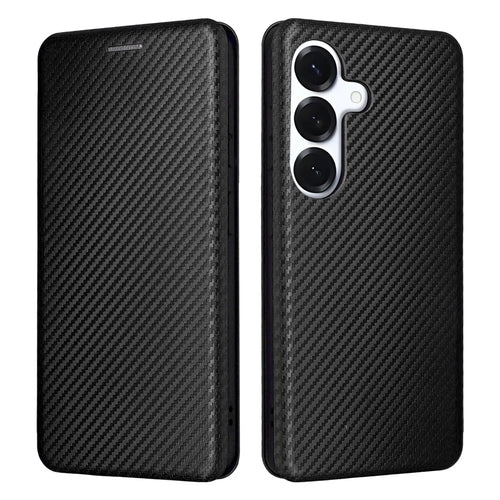 For Samsung Galaxy S26+ Case Carbon Fiber Texture Drop-Proof PU Leather Phone Cover - Black - 1
