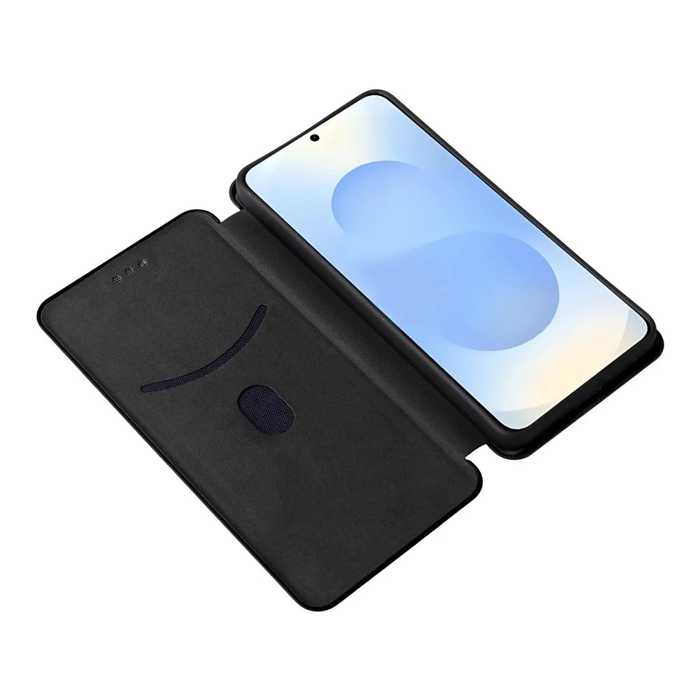 For Samsung Galaxy S26+ Case Carbon Fiber Texture Drop-Proof PU Leather Phone Cover - Black - 2