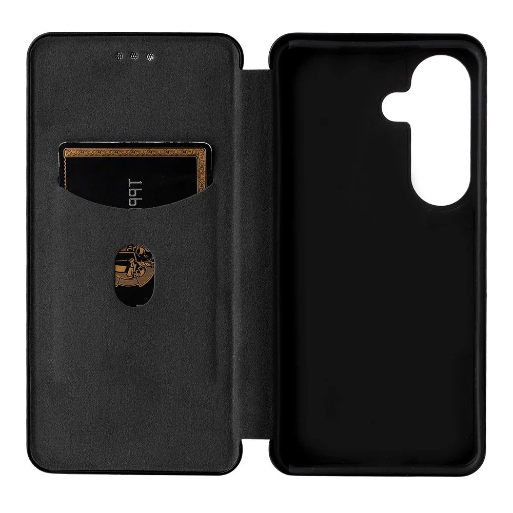For Samsung Galaxy S26+ Case Carbon Fiber Texture Drop-Proof PU Leather Phone Cover - Black - 5