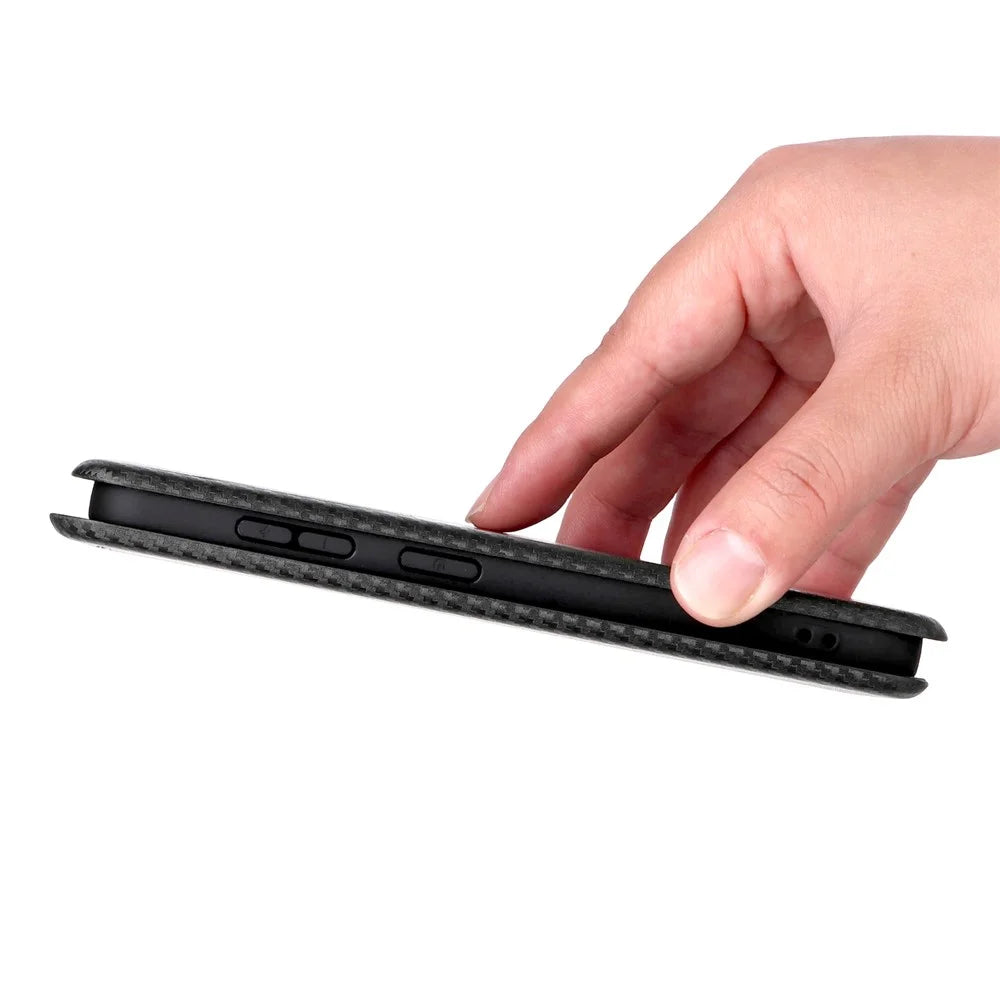 For Samsung Galaxy S26+ Case Carbon Fiber Texture Drop-Proof PU Leather Phone Cover - Black - 6