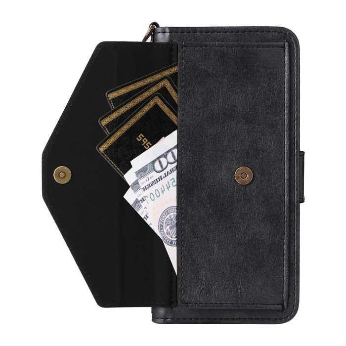 For Samsung Galaxy S26 Leather Case Magnetic Closure Wallet Stand Phone Cover with Crossbody Strap - Black - 5