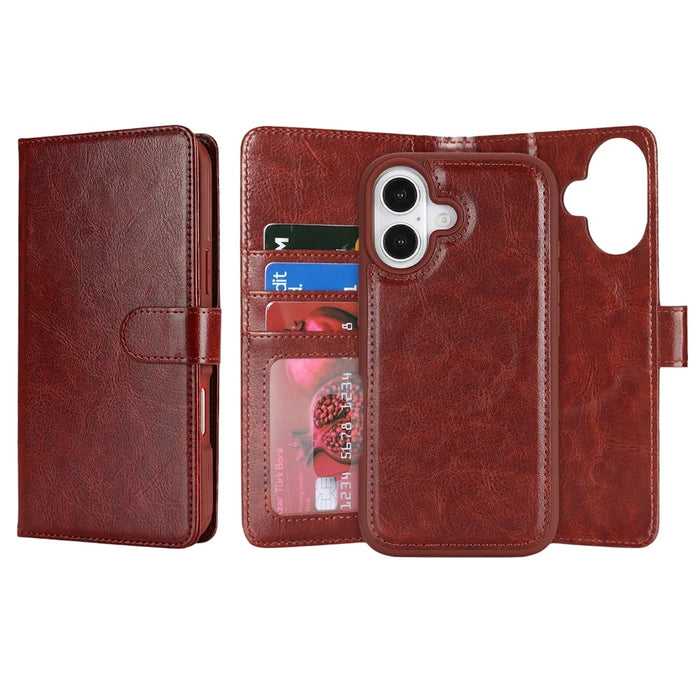 For iPhone 17 Magnetic Case Anti-Drop Detachable Wallet PU Leather Phone Cover - Dark Brown - 1