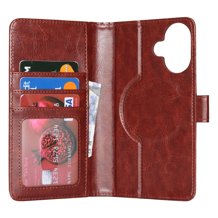 For iPhone 17 Magnetic Case Anti-Drop Detachable Wallet PU Leather Phone Cover - Dark Brown - 4