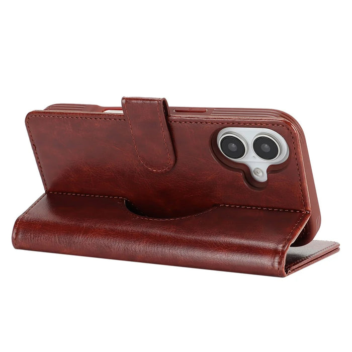 For iPhone 17 Magnetic Case Anti-Drop Detachable Wallet PU Leather Phone Cover - Dark Brown - 5