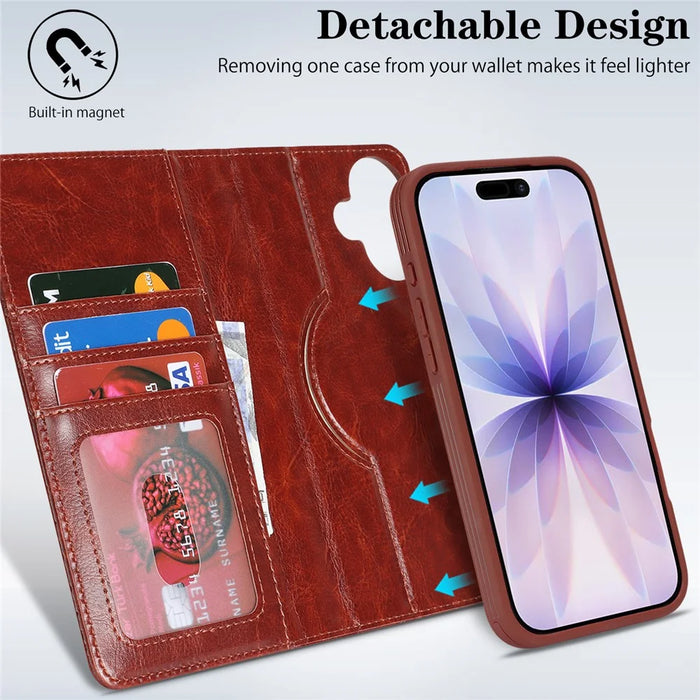 For iPhone 17 Magnetic Case Anti-Drop Detachable Wallet PU Leather Phone Cover - Dark Brown - 6