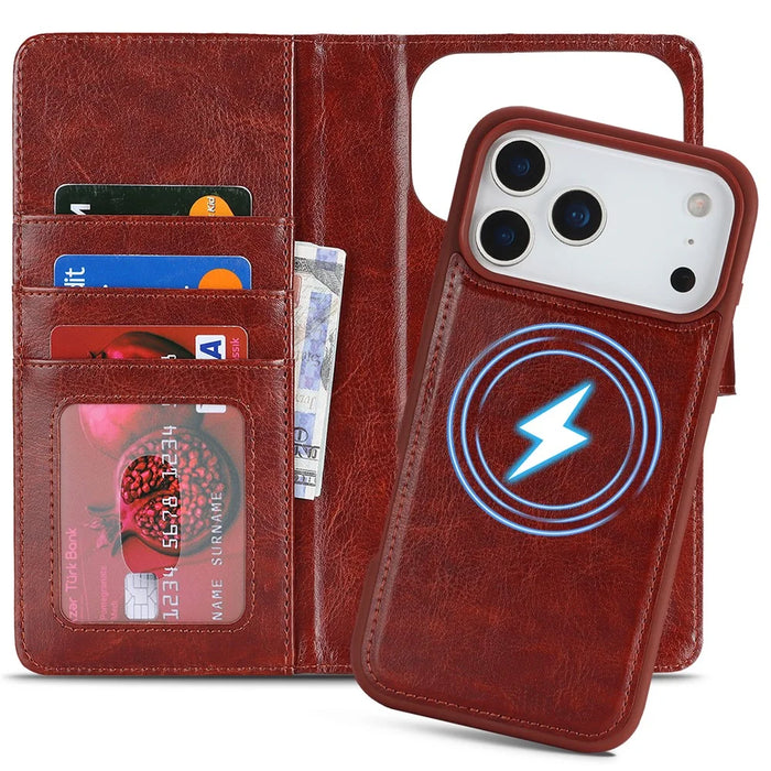 For iPhone 18 Pro / 17 Pro Magnetic Case Anti-Drop Detachable Wallet PU Leather Phone Cover - Dark Brown - 2