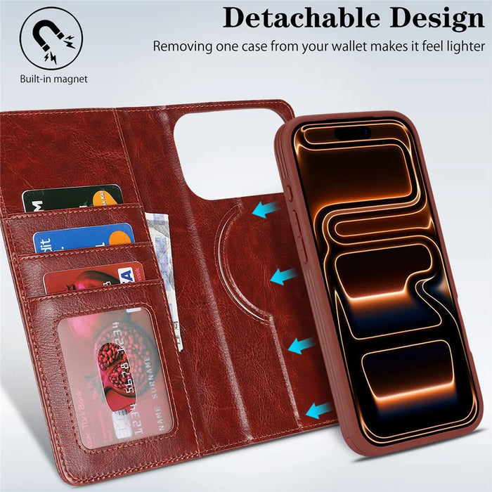 For iPhone 18 Pro / 17 Pro Magnetic Case Anti-Drop Detachable Wallet PU Leather Phone Cover - Dark Brown - 7
