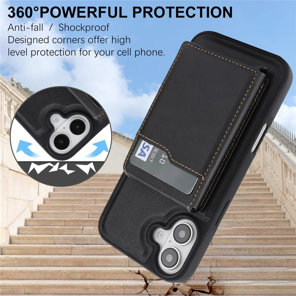 For iPhone 17 Magnetic Cover Kickstand Leather Back Phone Shell with Detachable Pop-Up Card Case - Black - 7
