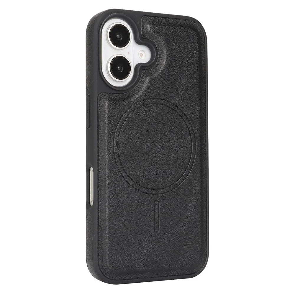 For iPhone 16 Magnetic Cover Kickstand Leather Back Phone Shell with Detachable Pop-Up Card Case - Black - 5
