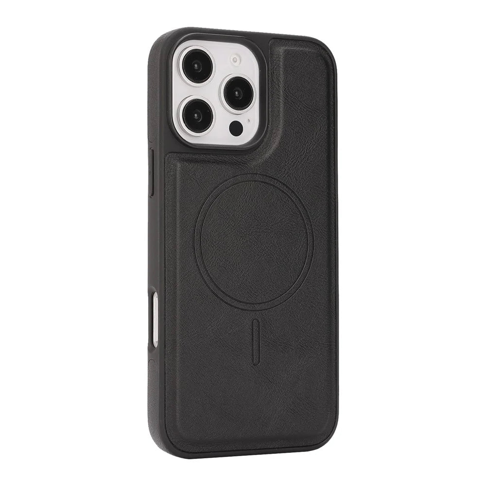 For iPhone 16 Pro Magnetic Cover Kickstand Leather Back Phone Shell with Detachable Pop-Up Card Case - Black - 5