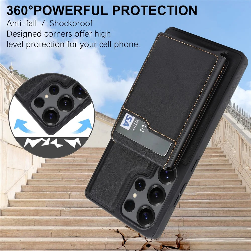For Samsung Galaxy S26 Ultra Magnetic Cover Kickstand Leather Back Phone Shell with Detachable Pop-Up Card Case - Black - 7