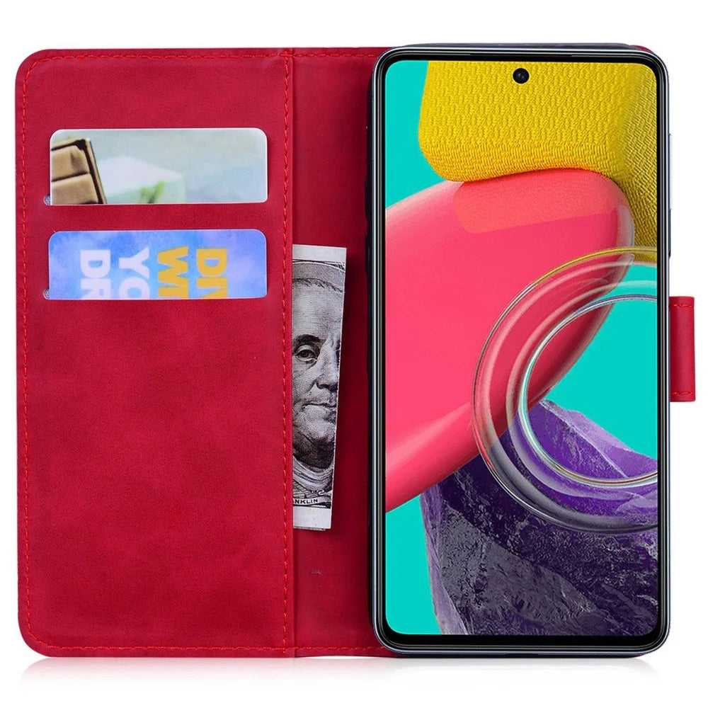 For Samsung Galaxy S23 Skin-touch PU Leather Stand Pattern Printing Anti-drop Phone Wallet Stand Cover - Red - 2