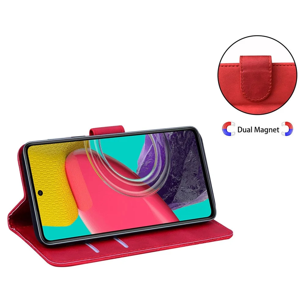 For Samsung Galaxy S23 Skin-touch PU Leather Stand Pattern Printing Anti-drop Phone Wallet Stand Cover - Red - 3
