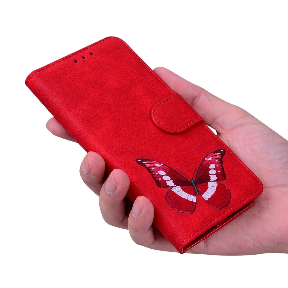 For Samsung Galaxy S23 Skin-touch PU Leather Stand Pattern Printing Anti-drop Phone Wallet Stand Cover - Red - 6