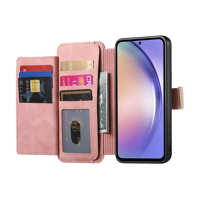For Samsung Galaxy S25 FE Magnetic Leather Case with Detachable RFID Blocking Zipper Wallet Cover - Pink - 5