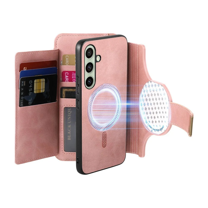 For Samsung Galaxy S25 FE Magnetic Leather Case with Detachable RFID Blocking Zipper Wallet Cover - Pink - 6