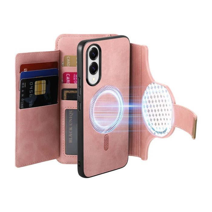 For Samsung Galaxy S25 Edge Magnetic Leather Case with Detachable RFID Blocking Zipper Wallet Cover - Pink - 5