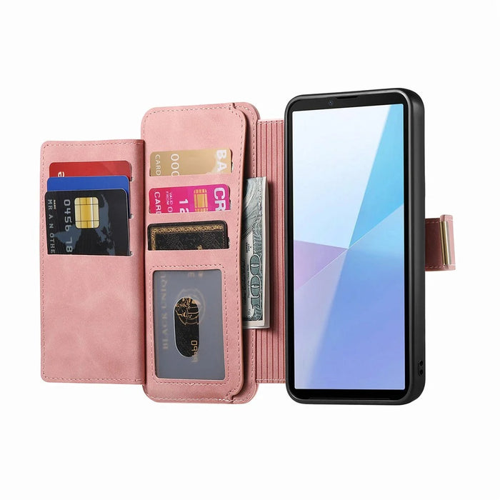 For Sony Xperia 10 VI Magnetic Leather Case with Detachable RFID Blocking Zipper Wallet Cover - Pink - 5