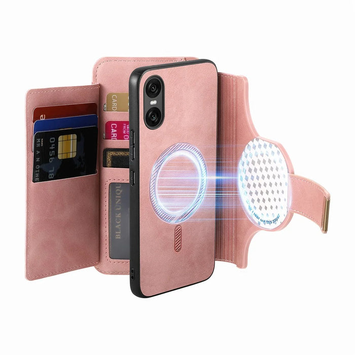 For Sony Xperia 10 VI Magnetic Leather Case with Detachable RFID Blocking Zipper Wallet Cover - Pink - 6