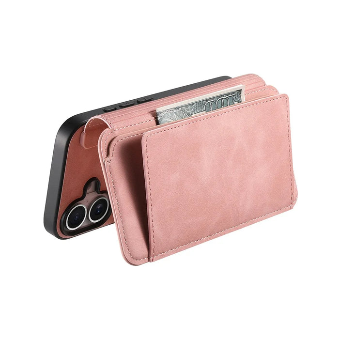 For iPhone 15 Magnetic Leather Case with Detachable RFID Blocking Zipper Wallet Cover - Pink - 4