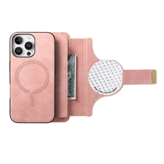 For iPhone 14 Pro Max Magnetic Leather Case with Detachable RFID Blocking Zipper Wallet Cover - Pink - 2