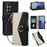 For Samsung Galaxy Z Fold7 5G Wallet Case Triangular Splicing Zipper Leather Flip Cover with Wrist Strap - Black - 1