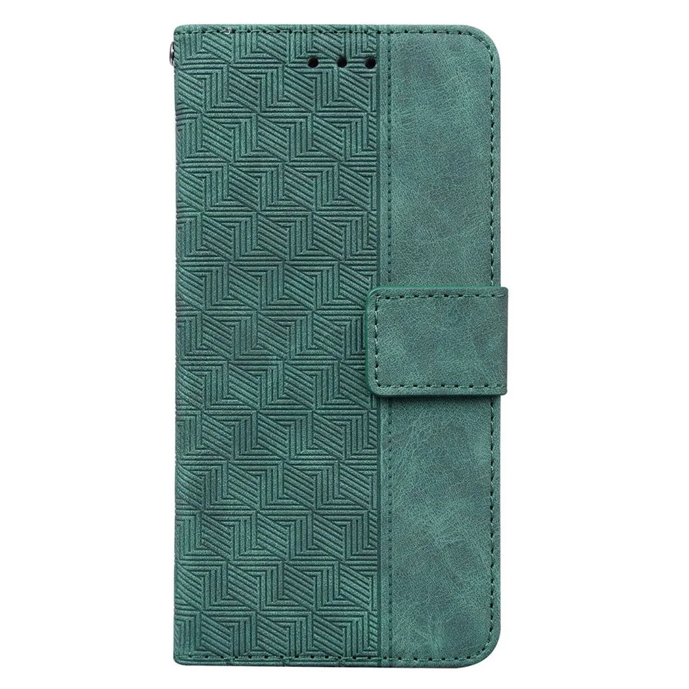 For Samsung Galaxy S23 Geometry Pattern Imprinted Phone Cover Wallet Stand PU Leather Magnetic Clasp Case with Strap - Green - 6