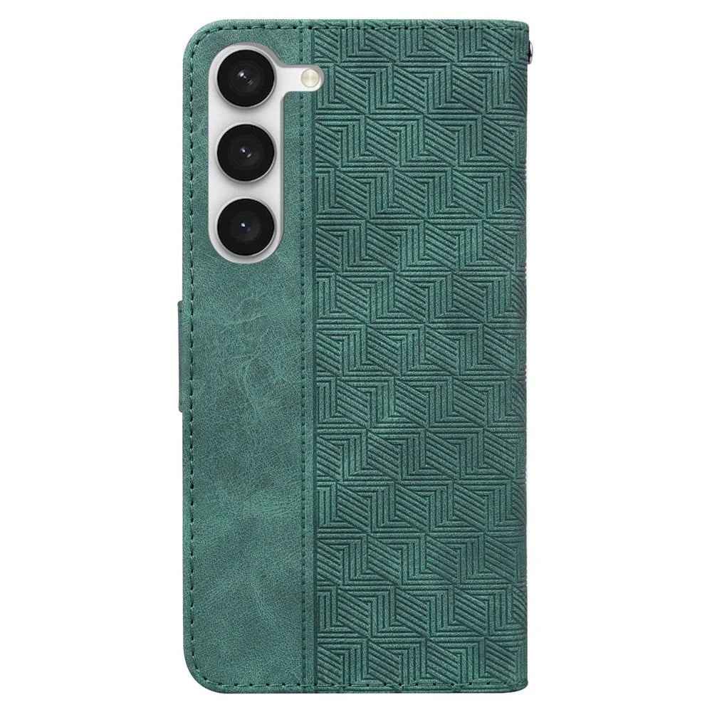 For Samsung Galaxy S23 Geometry Pattern Imprinted Phone Cover Wallet Stand PU Leather Magnetic Clasp Case with Strap - Green - 7