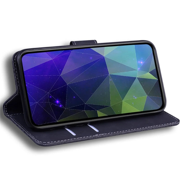 For Samsung Galaxy S23 Solid Color Flip PU Leather Case Wallet Style Magnetic Closure Stand Shockproof Protective Phone Cover - Black - 3
