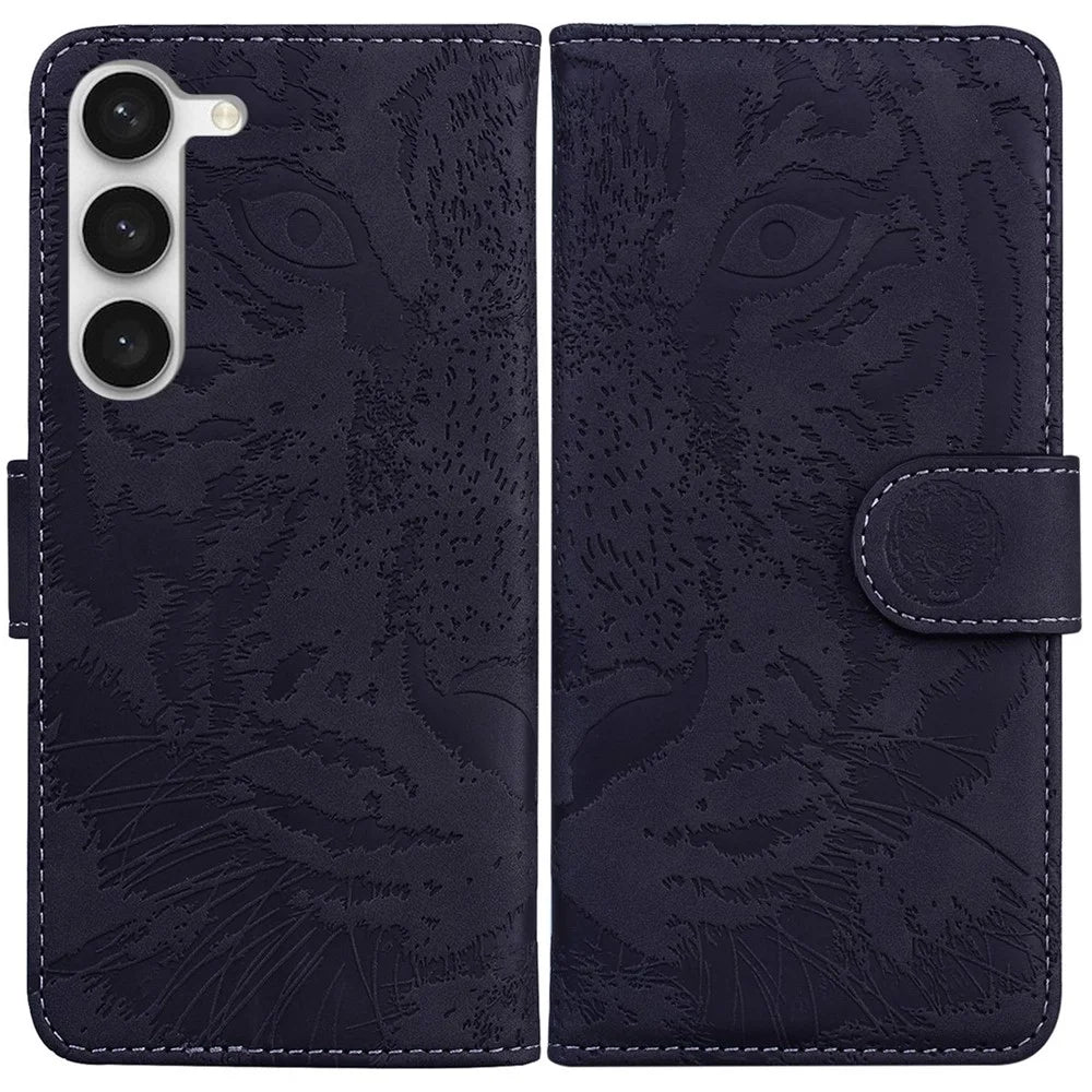 For Samsung Galaxy S23 Tiger Pattern Imprinted Wallet PU Leather Stand Magnetic Clasp Protective Phone Case - Black - 1