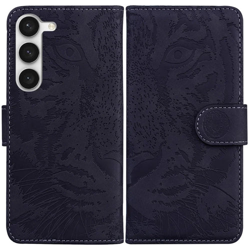 For Samsung Galaxy S23 Tiger Pattern Imprinted Wallet PU Leather Stand Magnetic Clasp Protective Phone Case - Black - 1