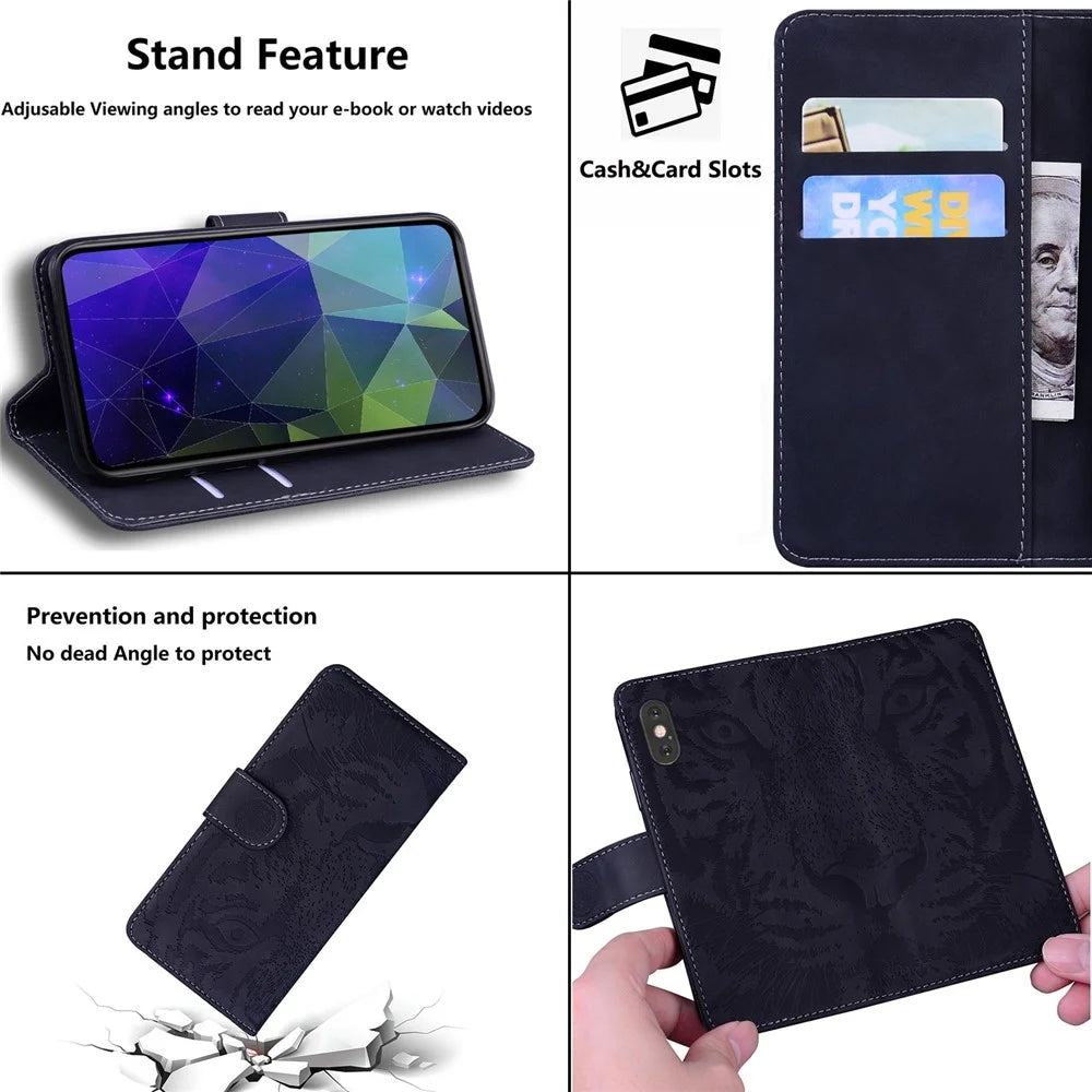 For Samsung Galaxy S23 Tiger Pattern Imprinted Wallet PU Leather Stand Magnetic Clasp Protective Phone Case - Black - 5