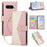 Wallet Case for Google Pixel 10 Pro XL  /  9 Pro XL Triangular Splicing Zipper Leather Flip Cover with Wrist Strap - Pink - 1