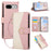 For Google Pixel 9a Triangular Splicing Zipper Leather Flip Cover with Wrist Strap - Pink - 1