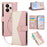 For Realme 15 5G Wallet Case Triangular Splicing Zipper Leather Flip Cover with Wrist Strap - Pink - 1