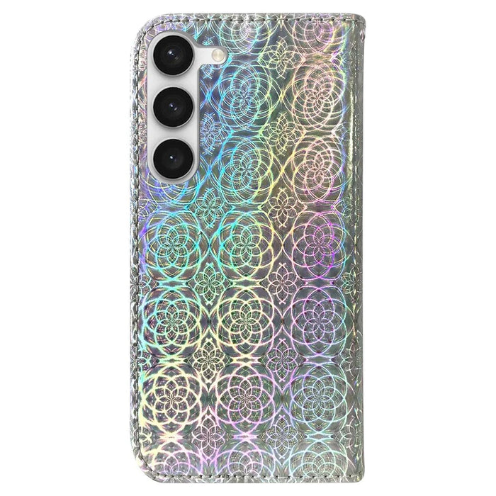 For Samsung Galaxy S23+ Anti-scratch PU Leather Stylish Flower Pattern Phone Cover Wallet Stand Magnetic Case with Strap - Grey - 7
