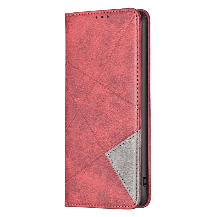 For TECNO Camon 50 4G Case Card Slots Geometry Imprint Leather Phone Cover - Red - 2
