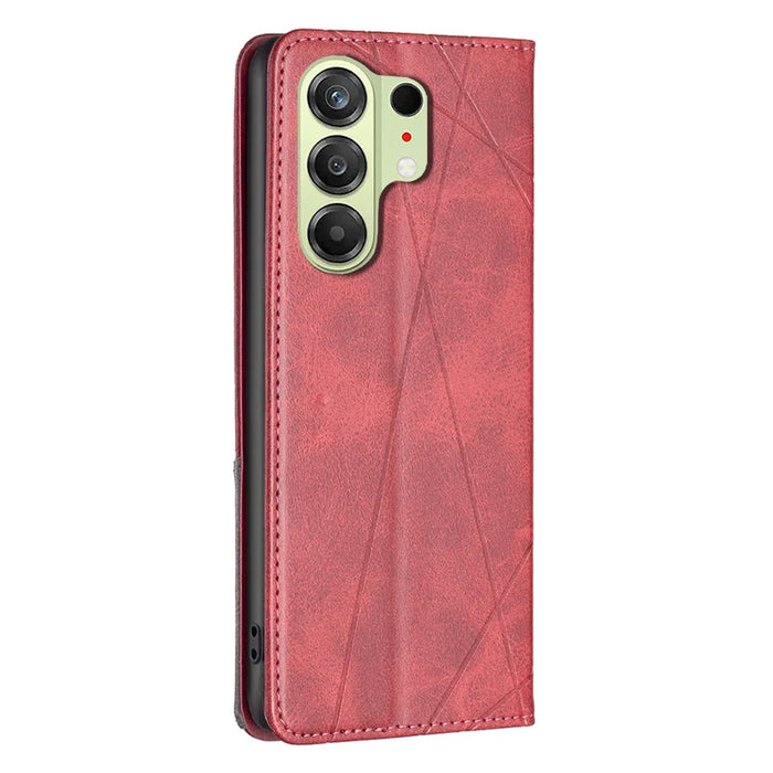 For TECNO Camon 50 4G Case Card Slots Geometry Imprint Leather Phone Cover - Red - 3